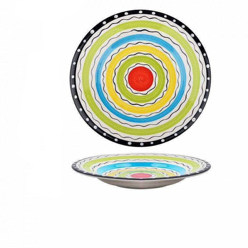 Imari Porcelain Japanese plates with vibrant concentric circle design.