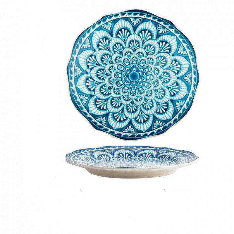 Imari Porcelain Japanese plates with intricate blue and white pattern, showcasing artistic design and vibrant hues.