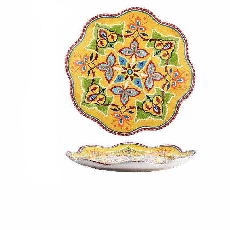 Imari Porcelain Japanese plates dish with intricate multicolour floral pattern and decorative scalloped edges.
