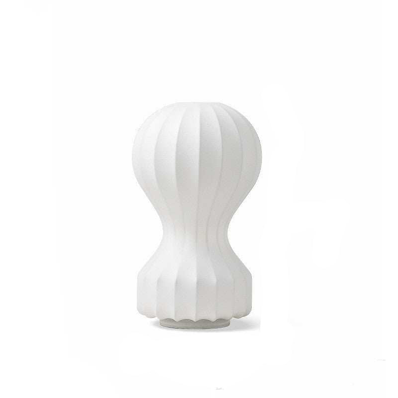 Paper Lamp gourd shape with vertical grooves and dark base, white balloon design.