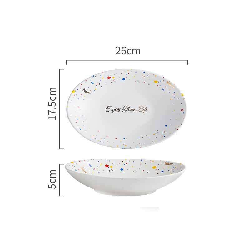 Graceful Dinnerware Set with speckled design, oval shape, 26cm.