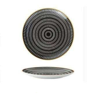 Geometric Series Ceramic Dishes with black and white circular design, set of 6.