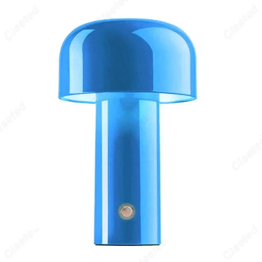 Blue rechargeable portable table lamp with minimalist modern design.