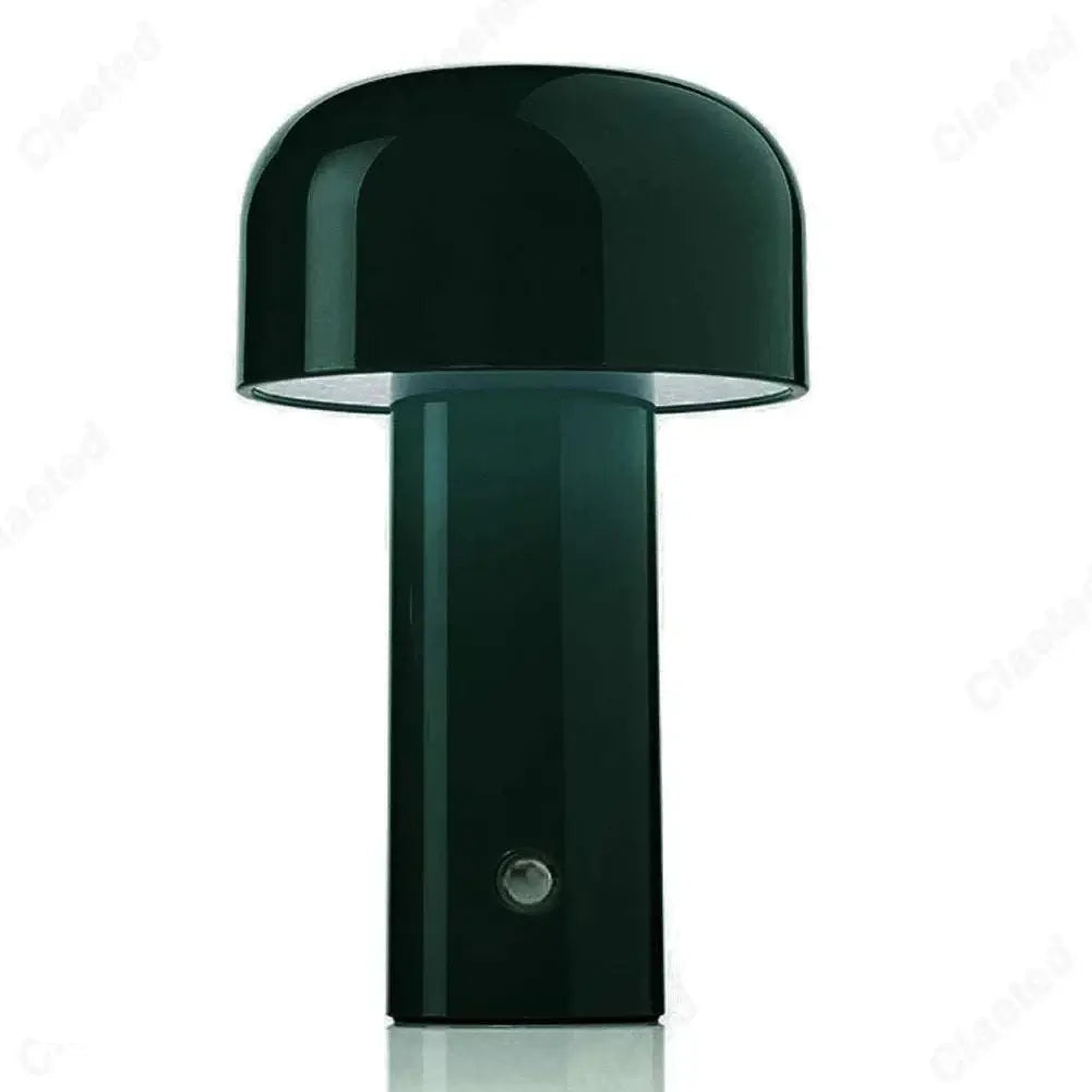 Dark green rechargeable portable table lamp with a modern, minimalist design.