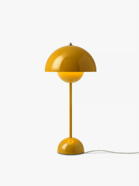 Yellow FlowerPot Lamp with a sleek, modern and elegant design, with metal domes.