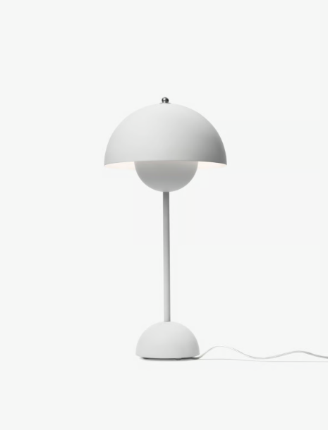 White FlowerPot Lamp, iconic design, white metal dome shade, sleek and timeless aesthetic.
