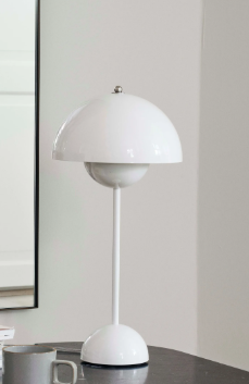 FlowerPot Lamp featuring a white domed shade with a sleek, modern design.