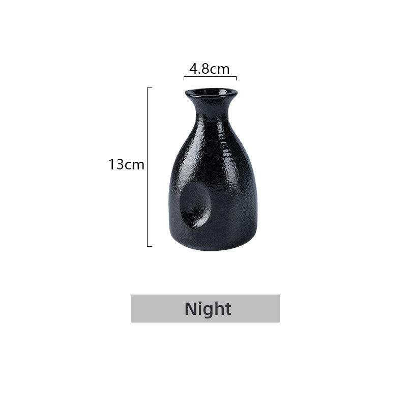 Japanese Sake Glass Ceramic, minimalist black bottle design, 300ml capacity, 13cm height.