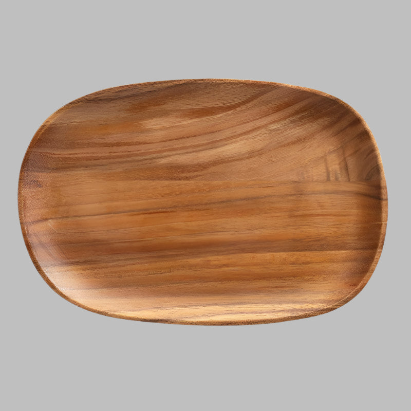 Irregular Acacia Wood Tray with organic curves and rich wood tones, 30x20 cm.