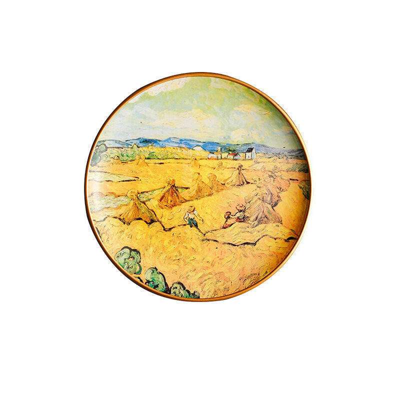 Vincent Van Gogh oil painting ceramic plate featuring a vibrant landscape.