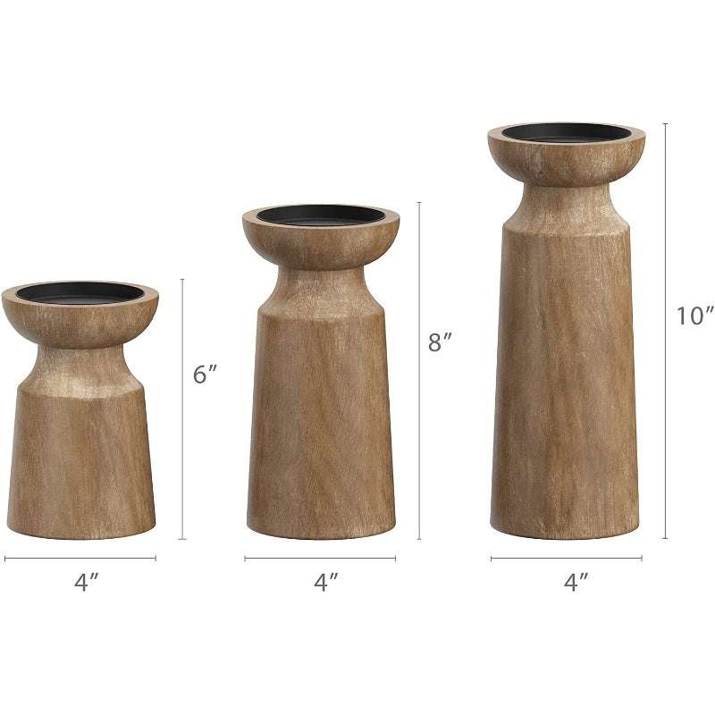 Candle Holder Wooden set with varying heights for home decor.