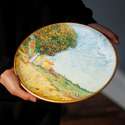 Vincent Van Gogh oil painting ceramic plate with vibrant landscape design.