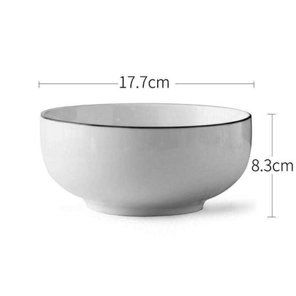 Japanese Ceramic Rice Bowl Set with minimalist design, high-quality porcelain, microwave safe, under-glaze finish with dimensions 17.7cm by 8.3cm.