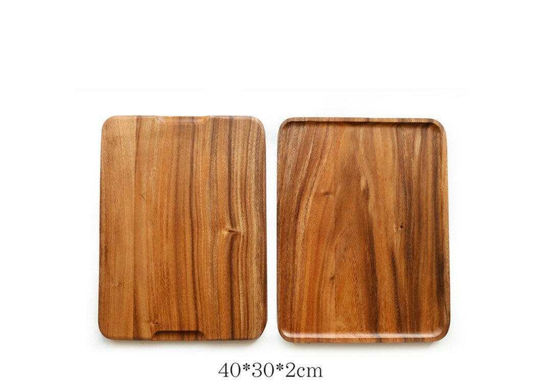 Rectangular Acacia Wood Trays with natural grain texture, size 40x30x2cm.