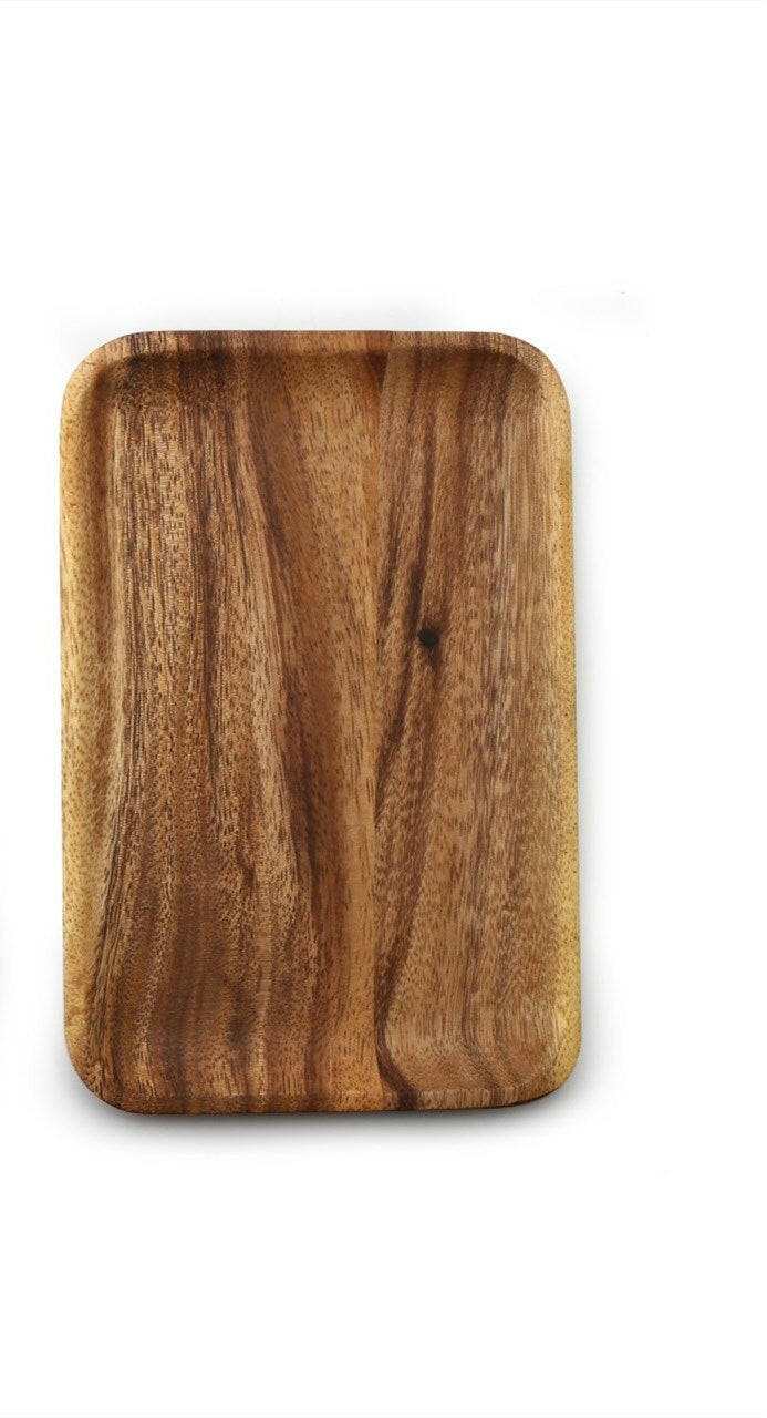 Rectangular Acacia Wood Tray showcasing natural grain and warm tones.