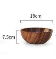 Acacia wood bowl with 18cm diameter and 7.5cm height, showcasing natural grain patterns.