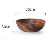 Acacia wood bowl with 20cm diameter and 7.5cm height, showcasing rich grain patterns.