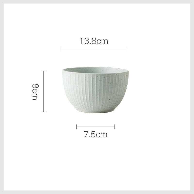 Stylized ceramic bowl with geometric texture and neutral color palette, measuring 13.8cm.