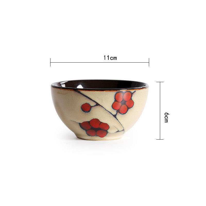 Fine Dining Dishes Japanese floral porcelain bowl with red blossoms.