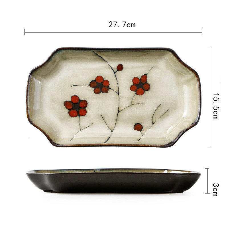 Fine Dining Dishes Japanese floral porcelain plate with cherry blossom design, measuring 27.7 cm by 15.5 cm.