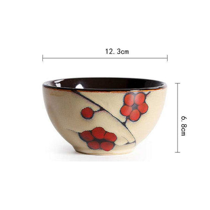 Fine Dining Dishes Japanese floral porcelain bowl adorned with red blossom design.