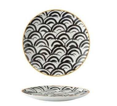 Geometric Series Ceramic Dish with black and white pattern.