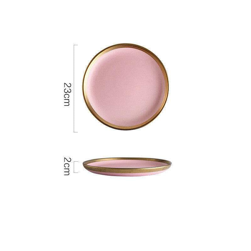 Pink Mood plate with gold rim, 23cm diameter.