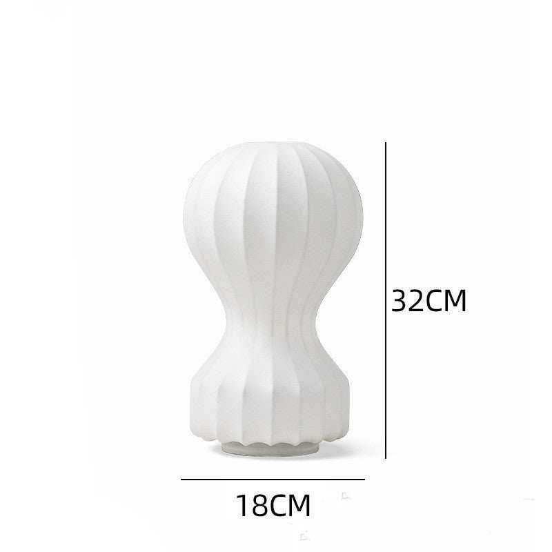 Paper Lamp gourd shape with vertical grooves and dark base, white balloon design.