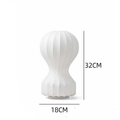 Paper Lamp gourd shape with vertical grooves and dark base, white balloon design.