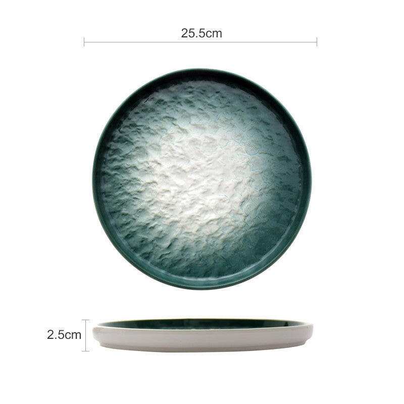 Gradient Emerald Plate with textured ceramic design, with 25.5cm.