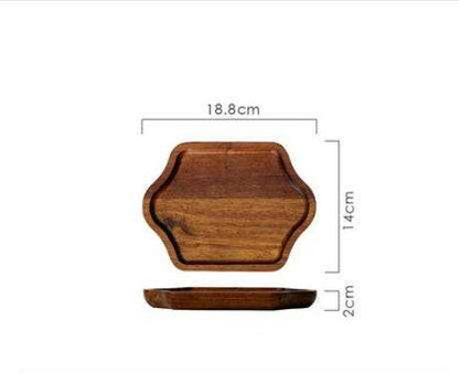 Serving Trays with dimensions 18.8cm by 14cm and 2cm height, showcasing natural wood grain and rich tones.