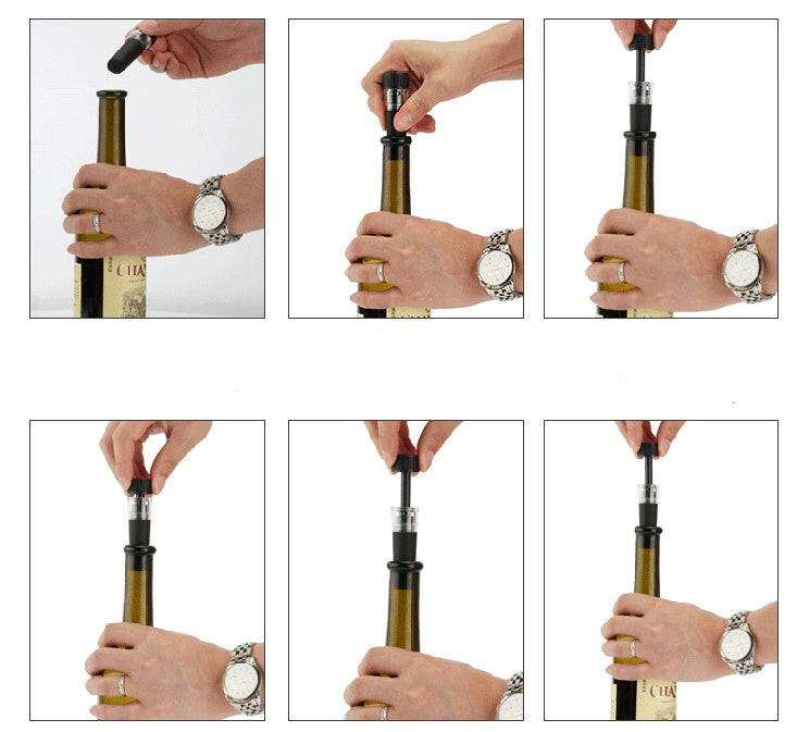 Wine opener set in use, showcasing ergonomic design for effortless cork removal.