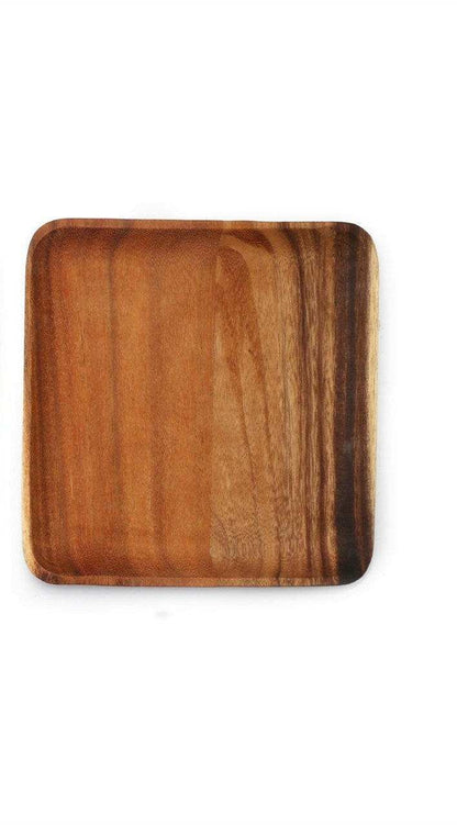 Sleek rectangular acacia wood tray showcasing natural grain and warm tones, ideal for dining and decor.