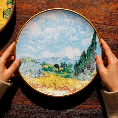 Vincent Van Gogh oil painting ceramic plate featuring a landscape design with vibrant colors.