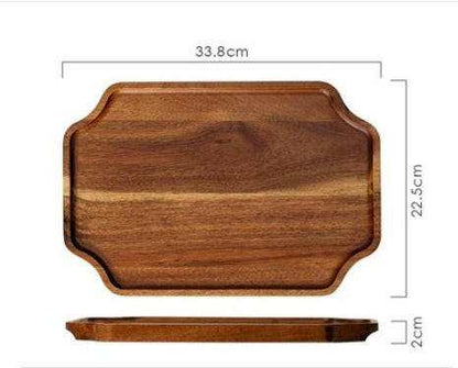 Serving Trays with natural wood grain and modern design, measuring 33.8cm by 22.5cm by 2cm, perfect for serving or decoration.