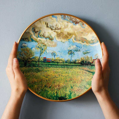 Vincent van Gogh oil painting ceramic plate with vibrant landscape design.