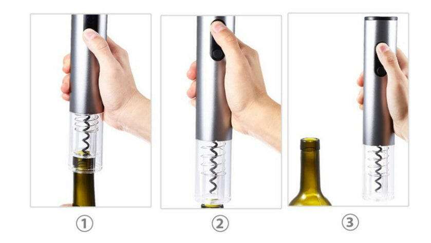 Automatic electric wine bottle opener in use.