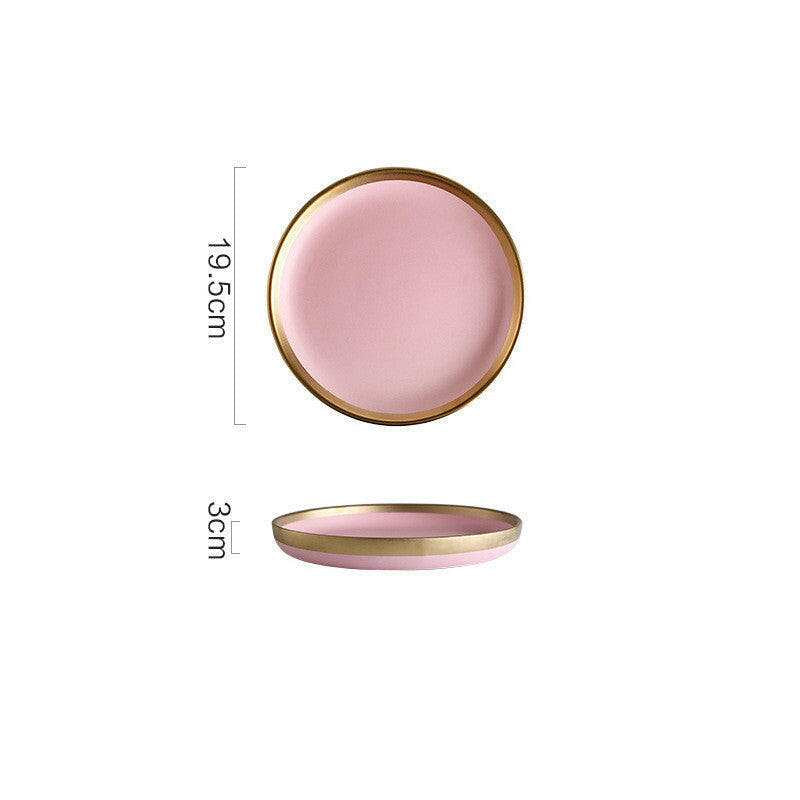 Pink Mood dining plate with gold rim, 19.5cm diameter, 3cm height, 520g.