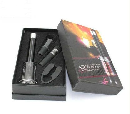 Wine opener set with foil cutter, wine pourer, and premium gift box.