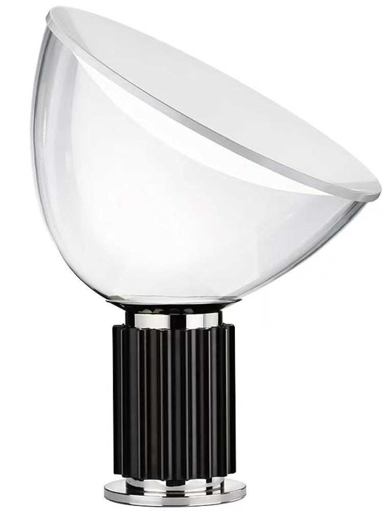 Modern Radar Table Lamp with polished silver-tone base and half-dome shade.