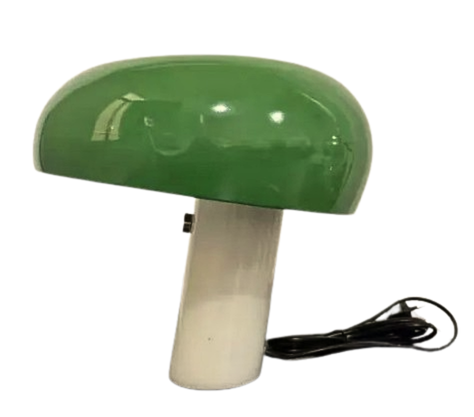 Snoopy Lamp with green mushroom-shaped shade and white cylindrical base.