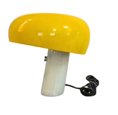 Snoopy Lamp with yellow mushroom-shaped top and white cylindrical base.