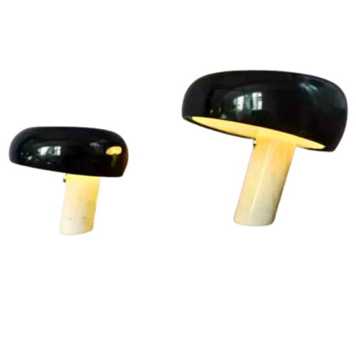 Snoopy Lamp with black mushroom-shaped top and white cylindrical base.