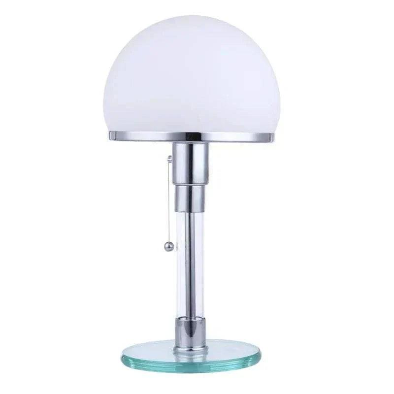 Bauhaus Table Lamp with dome shade, metal stand, and glass-like base.