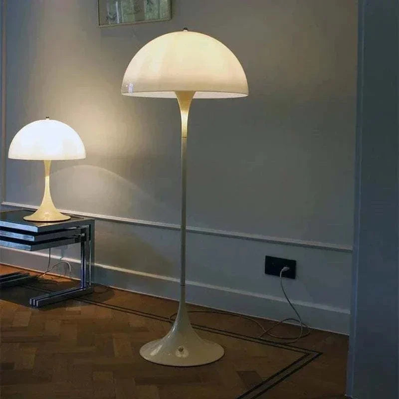 Mushroom Floor Lamp with elegant contemporary design in living room space.