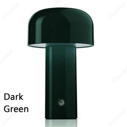 Dark green rechargeable portable table lamp with a modern, minimalist design.