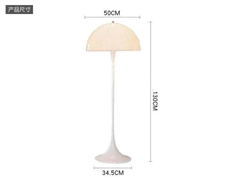 Mushroom Floor Lamp with modern design and dimensions displayed.