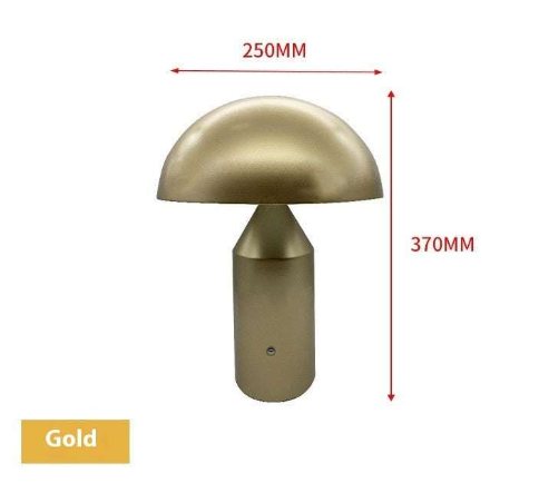 Gold Table Lamp Atollo with minimalist design and hemispherical shade.