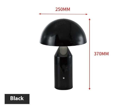 Black Table Lamp Atollo with minimalist design, hemispherical shade, and cylindrical base, 250mm x 370mm.