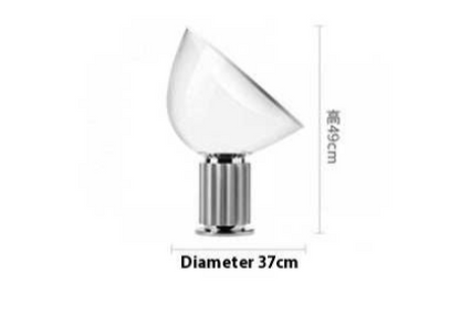 Radar Table Lamp with polished cylindrical base and tilted half-dome shade.